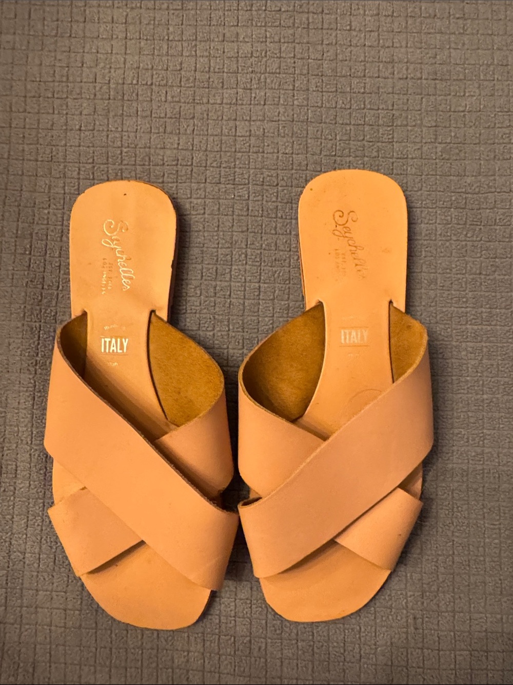 Seychelles Peach/blush Crisscross Leather Slide Sandals
